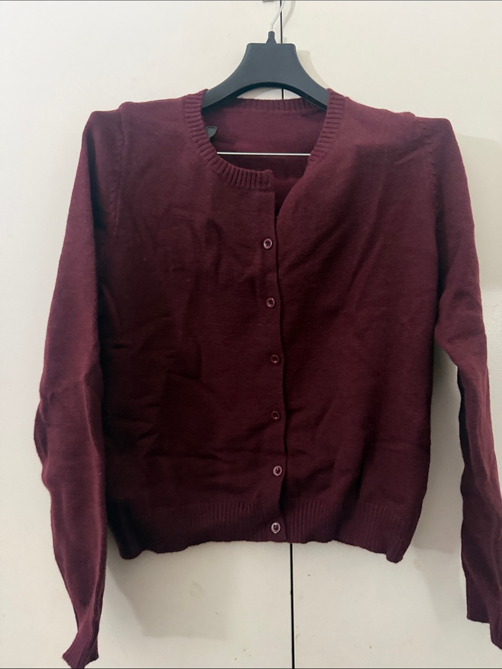 Classic Women's Crewneck Button Cardigan - Burgundy